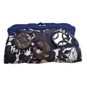 MARNI Black White Blue Botanical Print Button Fabric Embellished Handbag Clutch